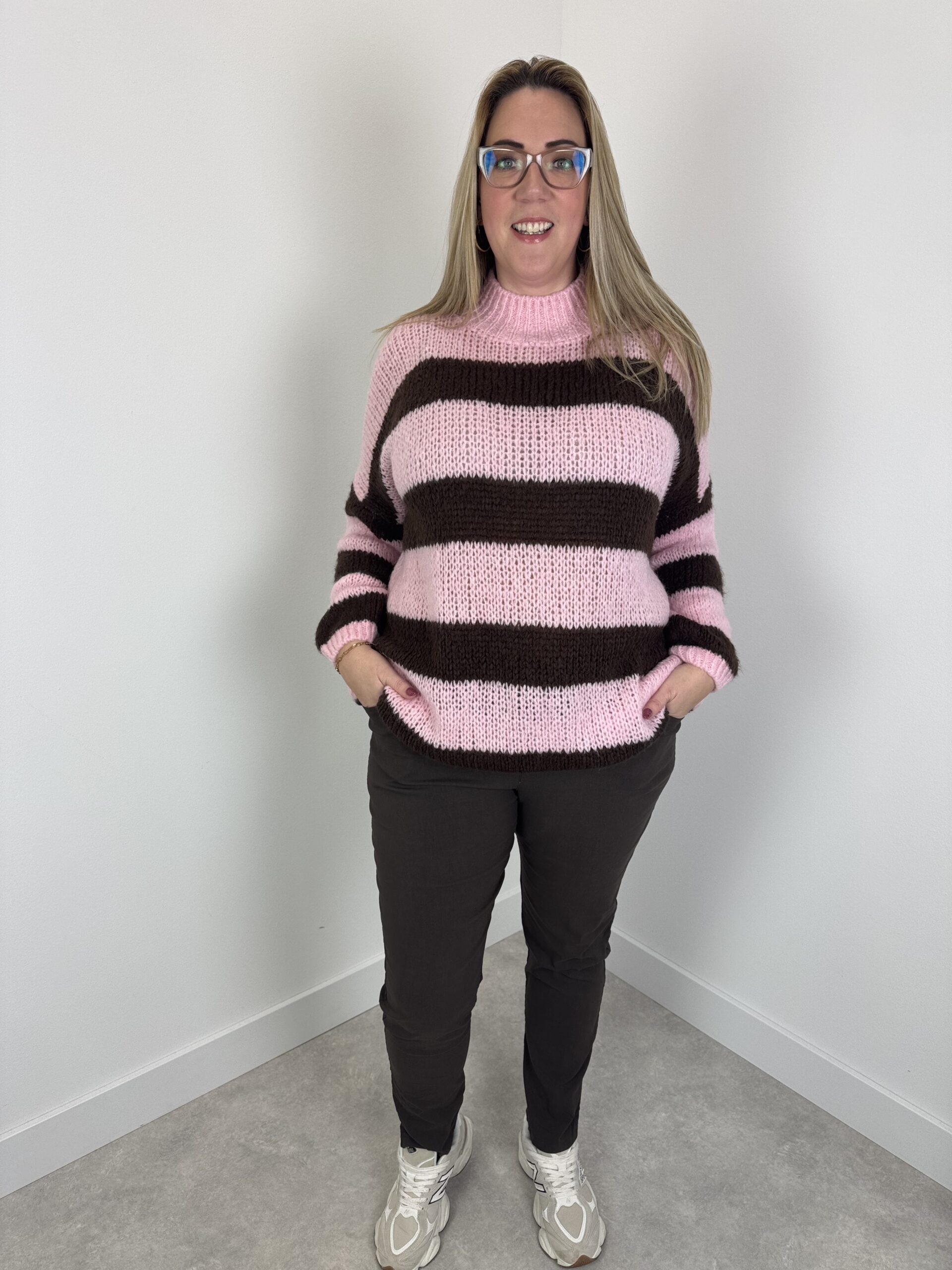 Trui streep roze/bruin