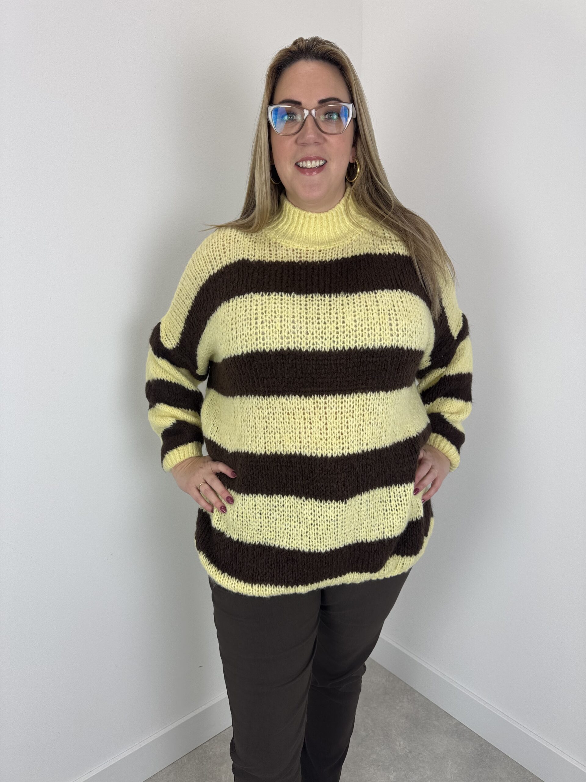 Trui streep geel/bruin